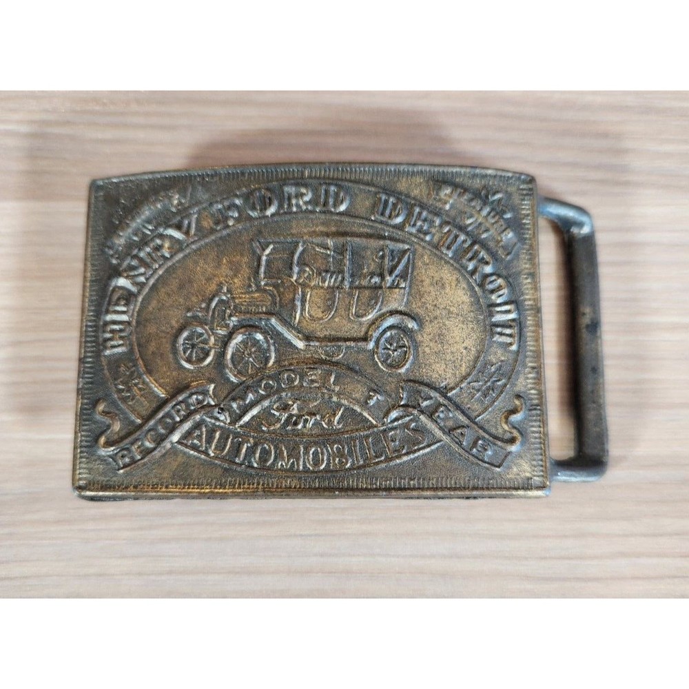 Vintage HENRY FORD Detroit Automobile Record Year Model T Brass Belt Buckle